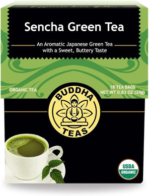 Buddha Teas - Organic Sencha Green Tea - For Health & Wellbeing - Japanese Green Tea - With Antioxidants & Minerals - Clean Ingredients - Caffeinated - OU Kosher & Non-GMO - 18 Tea Bags