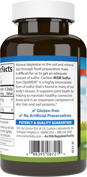 Carlson - M-S-M Sulfur, 1000 mg Superior Bioavailability, Joint Function, Connective Tissue Support & Healthy Skin, 90 Vegetarian Capsules
