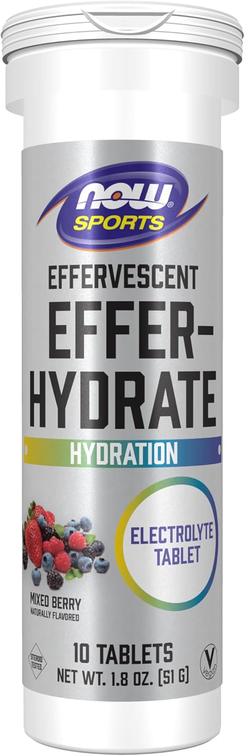 NOW Foods Sports Nutrition, Effervescent Effer-Hydrate, Electrolyte Supplement, Recovery*, Mixed Berry, 10 Tablets