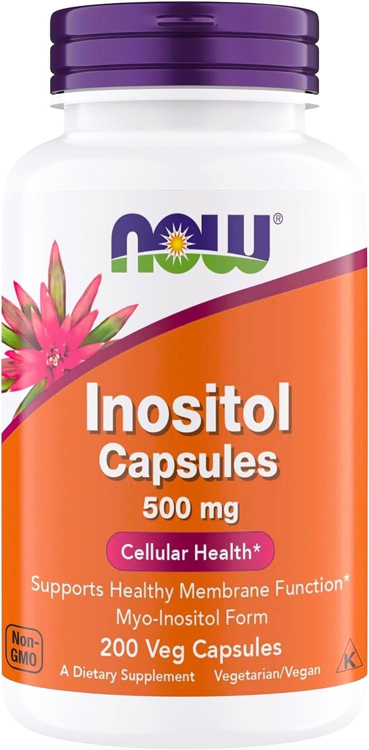 NOW Foods Inositol 500 mg, Superior Myo Inositol Form, for Healthy Membrane Function*, Cellular Health*, Support for Women* Kosher, Suitable for Vegans - 200 Vegetarian Capsules