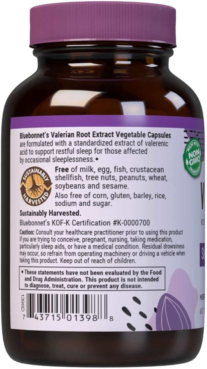 BlueBonnet Nutrition Valerian Root Extract, 60 Vegetable Capsules