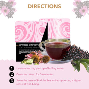 Buddha Teas - Organic Echinacea Elderberry Blend - Herbal Tea - For Health & Wellbeing - With Antioxidants & Minerals - Clean Ingredients - No Caffeine - OU Kosher & Non-GMO - 18 Tea Bags