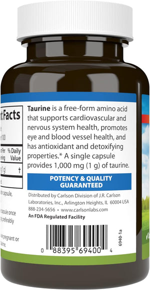 Taurine, Free-Form Amino Acid, Cardiovascular Support, Nerve Health & Muscle Function, 100 Capsules