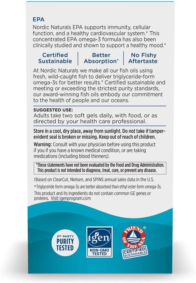 Nordic Naturals EPA, Lemon - 60 Soft Gels - 1210 mg Omega-3 - High-Intensity EPA Formula for Positive Mood, Heart Health &amp; Healthy Immunity - 30 Servings