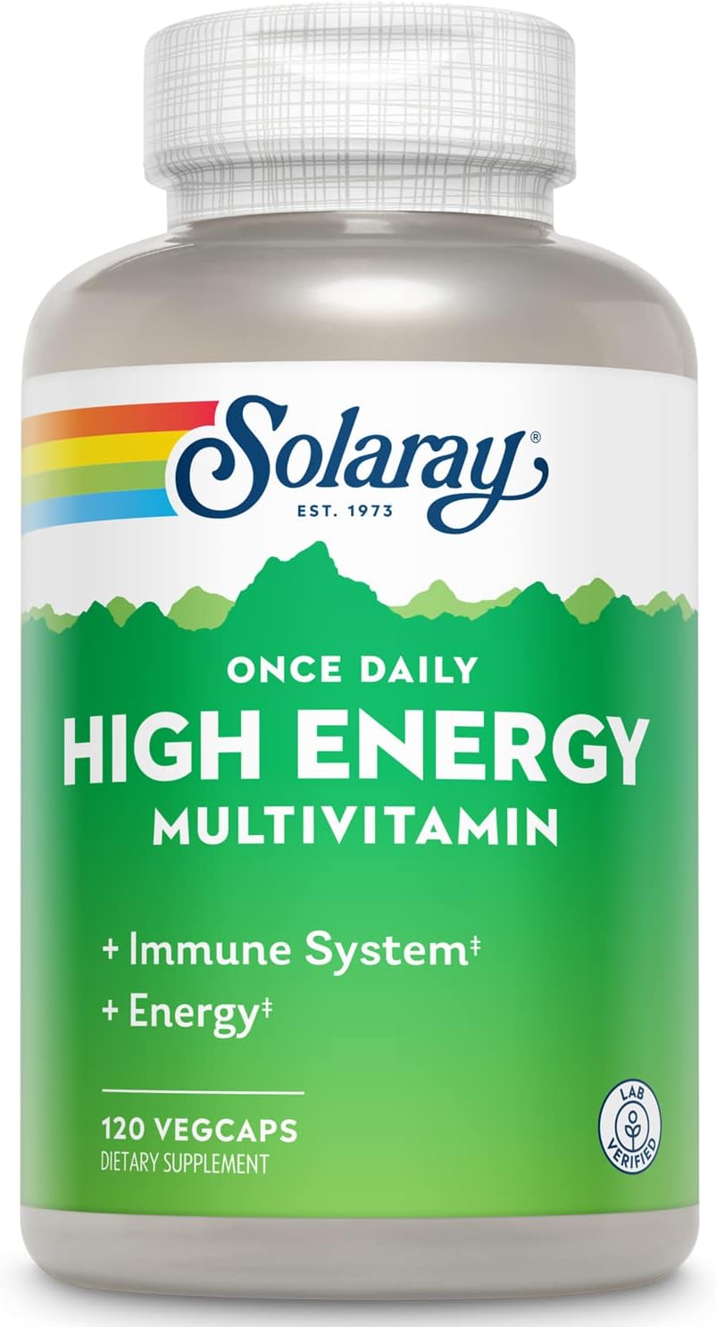 SOLARAY High Energy Multivitamin, No Iron, 1/Day, Timed-Release Formula, Whole Food &amp; Herb Base 120 VegCaps