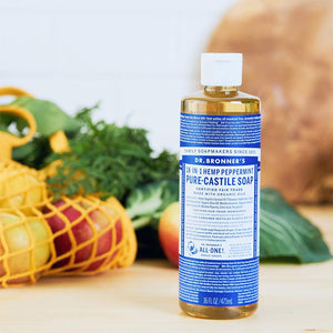 Dr. Bronner's - Pure-Castile Liquid Soap (Peppermint, 16 ounce) - Made with Organic Oils, 18-in-1 Uses: Face, Body, Hair, Laundry, Pets and Dishes, Concentrated, Vegan, Non-GMO