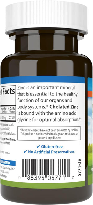 Carlson - Chelated Zinc, 30 mg - Superior Absorption, Immune Support & Enzyme Function, Antioxidant, 100 tablets