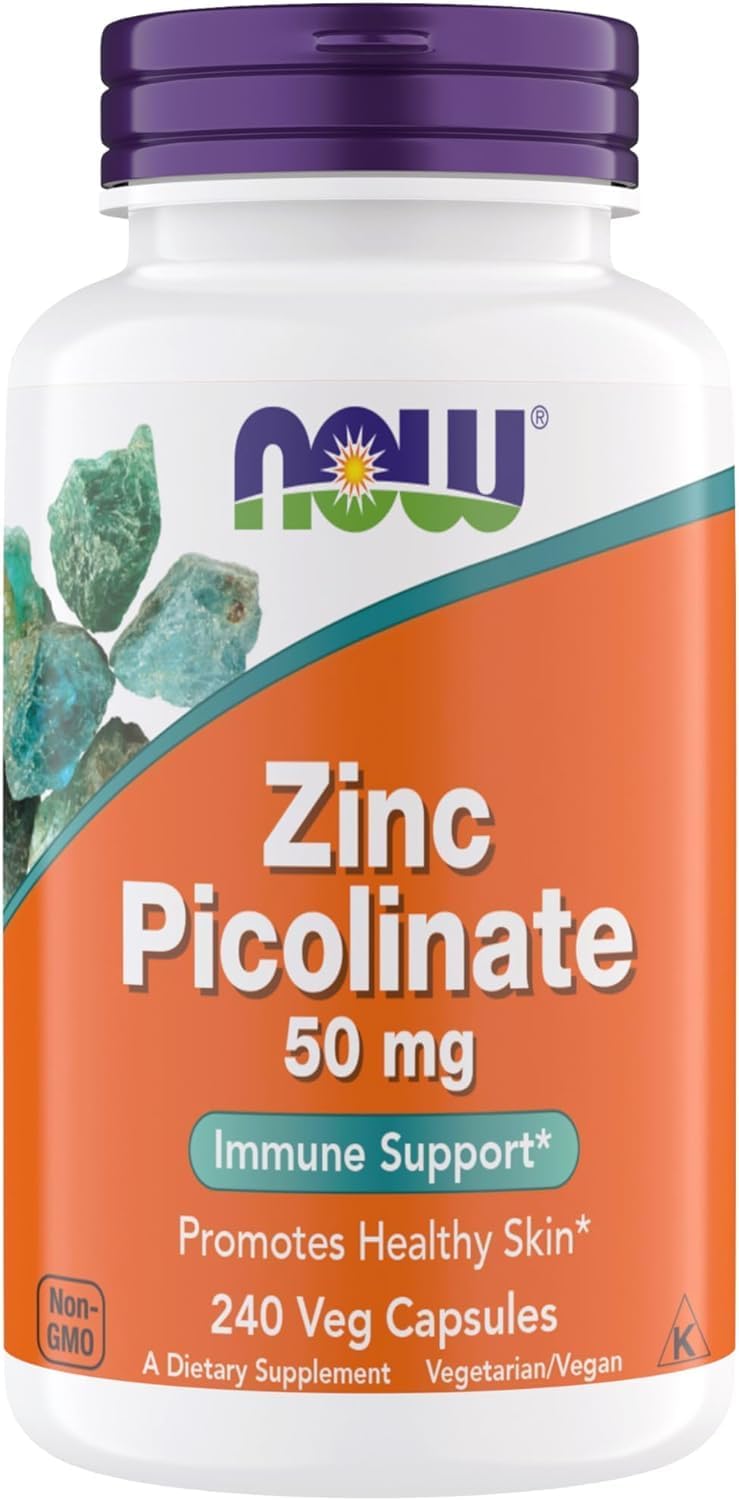 Now Supplements, Zinc Picolinate 50 mg, Supports Enzyme Functions, Immune Support, Non-GMO, Kosher, Suitable for Vegans - 240 Vegetarian