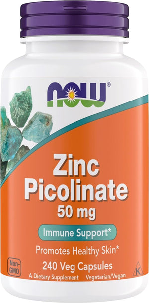 Now Supplements, Zinc Picolinate 50 mg, Supports Enzyme Functions, Immune Support, Non-GMO, Kosher, Suitable for Vegans - 240 Vegetarian