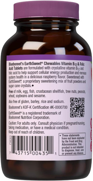 BlueBonnet Nutrition Earth Sweet Vitamin B12 1000 mcg, 180 Chewable Tablets