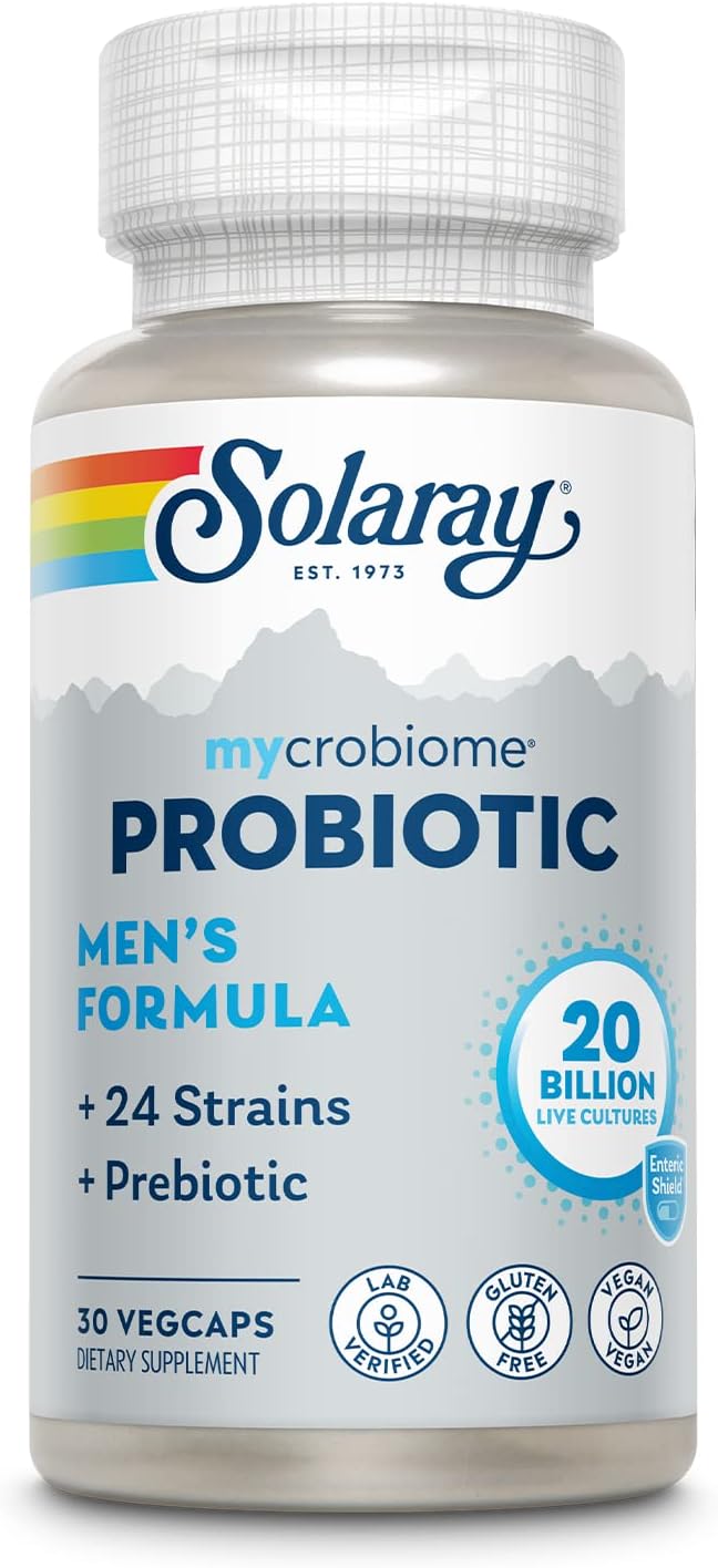 SOLARAY Mycrobiome Probiotic Men’s Formula, Probiotics for Men, Gut Health, Digestion, Immune Function &amp; More, 20 Billion CFU Mens Probiotic, 24 Strains Plus Prebiotic, 30 Servings, 30 VegCaps