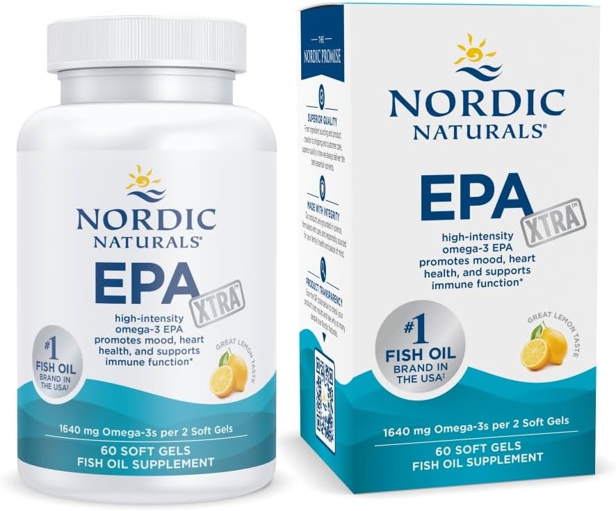 Nordic Naturals EPA Xtra, Lemon - 60 Soft Gels - 1640 mg Omega-3 - High-Intensity EPA Formula for Positive Mood, Heart Health &amp; Healthy Immunity - Non-GMO - 30 Servings