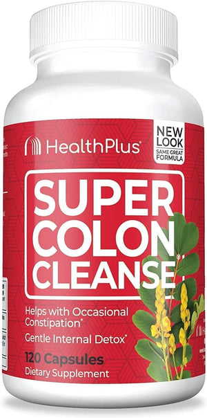 Health Plus Super Colon Cleanse 30 Day Supply of Gentle Gut Cleanse Detox, Psyllium Husk, Probiotics for Constipation Relief & Digestive Support, 120 Capsules
