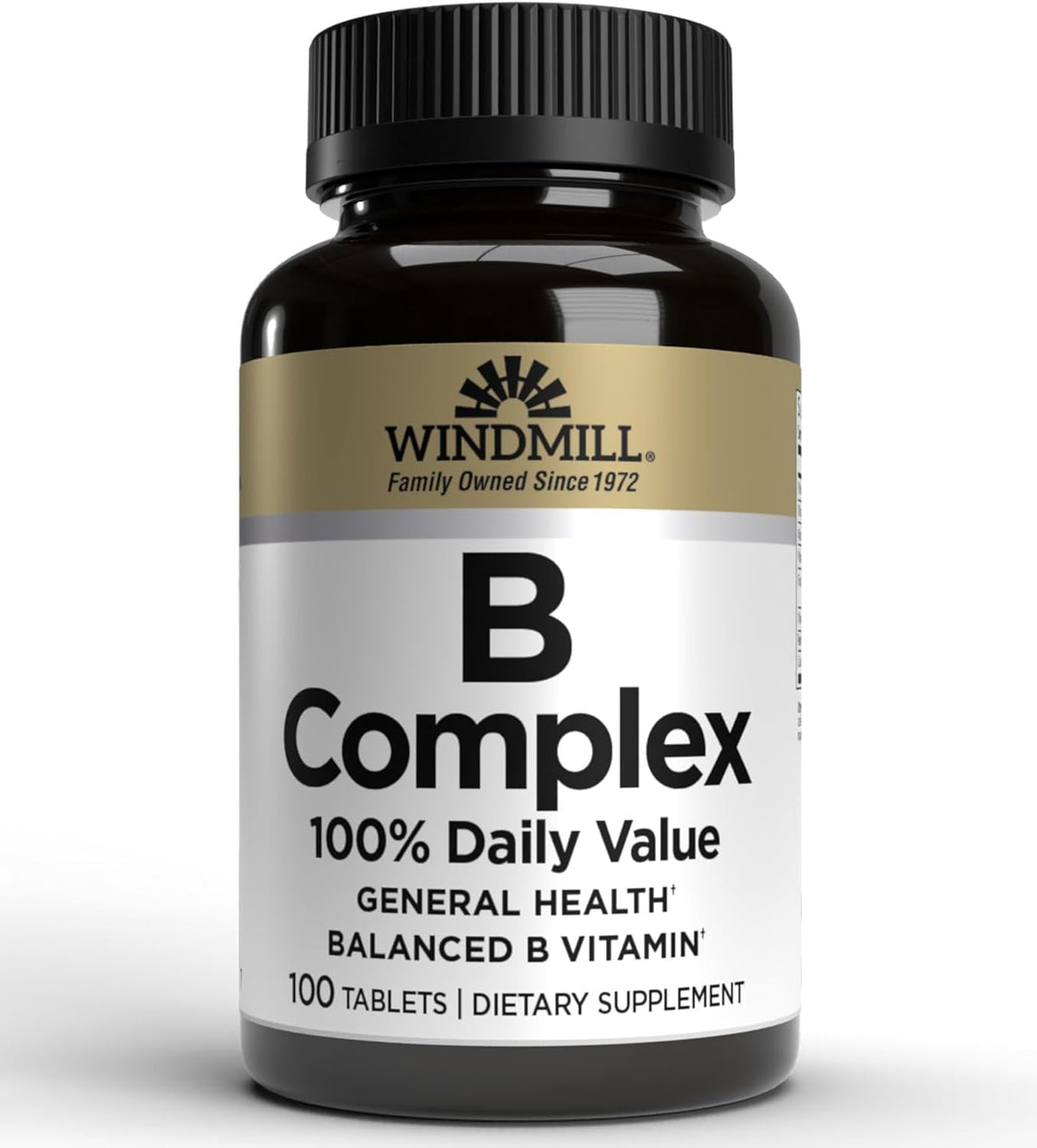 Windmill Natural Vitamins B Complex (100% Daily Value), Boost Energy Production and Promote Metabolism, 100 Tablets, 100 Servings