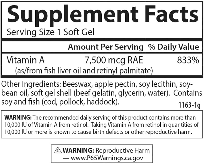 Carlson - Vitamin A, 25000 IU (7500 mcg RAE) with Pectin, Vision Health, Helps Night Vision, Skin Health, 300 Softgels
