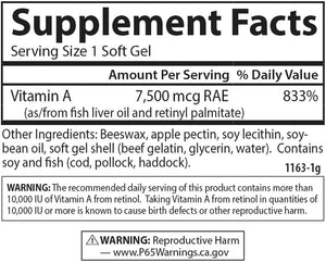 Carlson - Vitamin A, 25000 IU (7500 mcg RAE) with Pectin, Vision Health, Helps Night Vision, Skin Health, 300 Softgels
