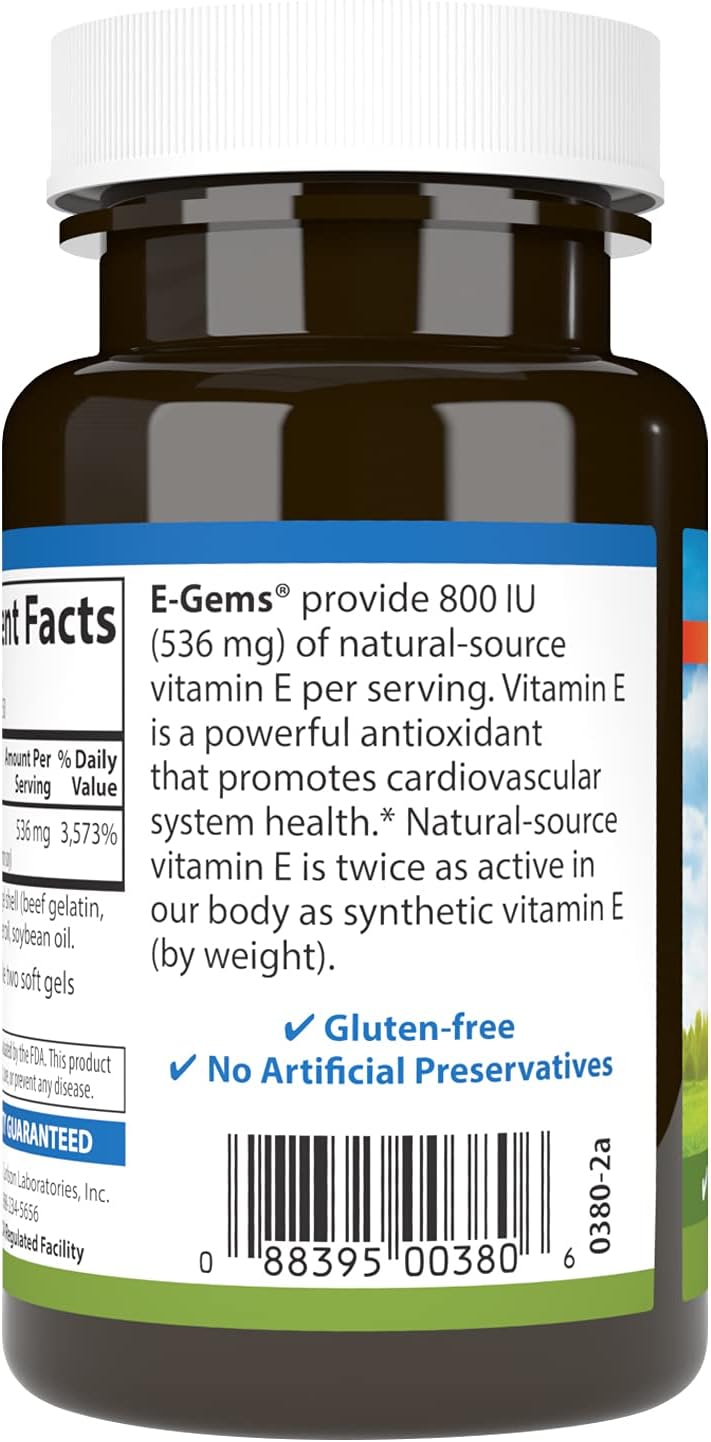Carlson - E-Gems 800 IU (536 mg), Natural-Source Vitamin E, Optimal Wellness, 50 Soft Gels