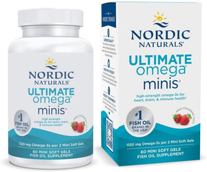 Nordic Naturals Ultimate Omega 2X Mini, Strawberry Flavor - 60 Mini Soft Gels - 1120 mg Omega-3 - High-Potency Omega-3 Fish Oil Supplement - EPA & DHA - Promotes Brain & Heart Health - 30 Servings