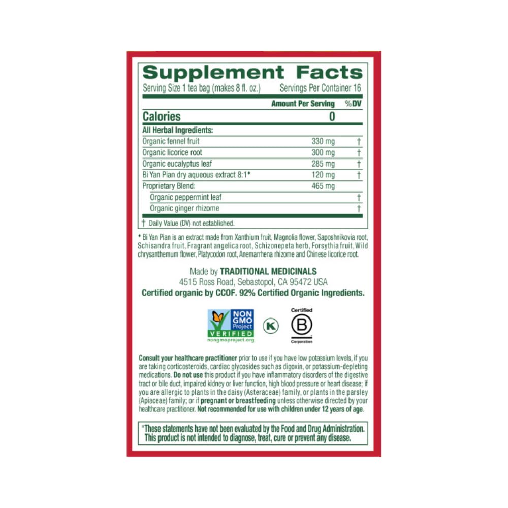 Traditional Medicinals - Breathe Easy Seasonal Tea - Promotes Respiratory Health - 16 Tea Bags