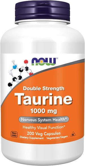 NOW Foods Supplements, Taurine 1,000 mg, Double Strength, Nervous System Health*, 200 Veg Capsules