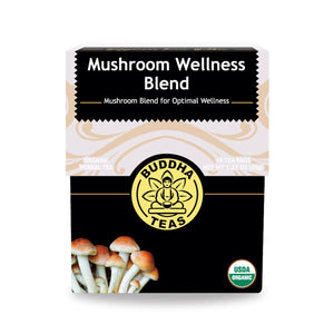 Buddha Teas - Organic Mushroom Wellness Blend - Herbal Tea - For Health & Wellbeing - With Antioxidants & Minerals - Clean Ingredients - Caffeine Free - OU Kosher & Non-GMO - 18 Tea Bags