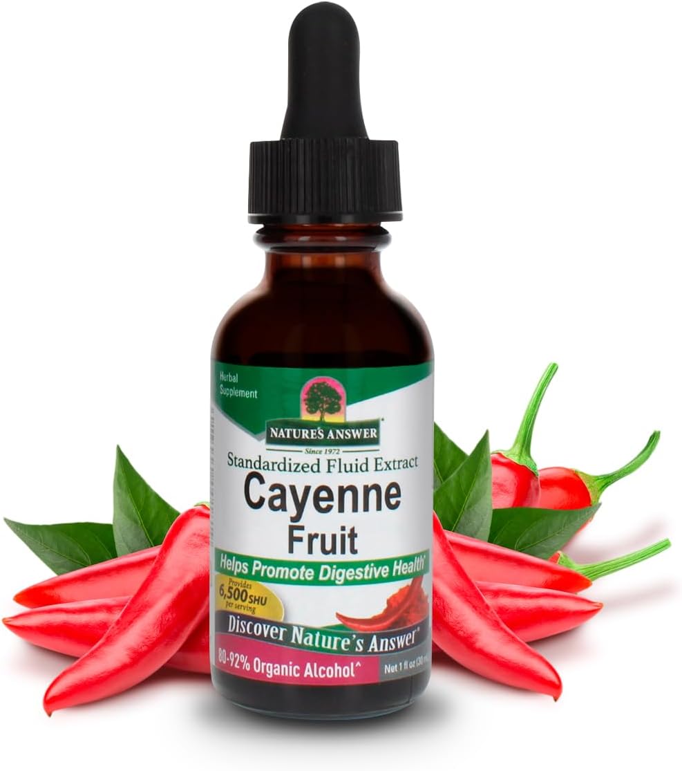 Nature&#39;s Answer Cayenne Fruit Extract | Helps Promote Digestive Health | High Potentcy Made with Organic Alcohol | Vegan, Gluten-Free, Non-GMO &amp; Kosher Certified 1oz
