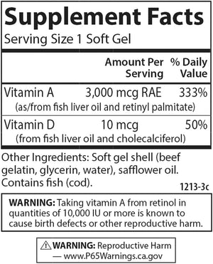 Carlson - A & D, 10000 IU (3000 mcg RAE) Vitamin A, 400 IU (10 mcg) Vitamin D3, Vision Support, Skin Health, 300 Soft Gels