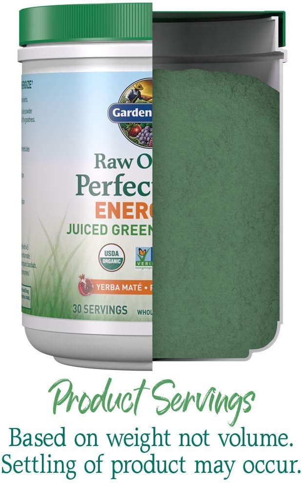 Garden of Life Raw Organic Perfect Food Energizer Juiced Green Superfood Powder - Yerba Mate Pomegranate, &amp; Probiotics, Gluten Free Whole Food Greens Supplements, 30 Servings, 9.73 Oz