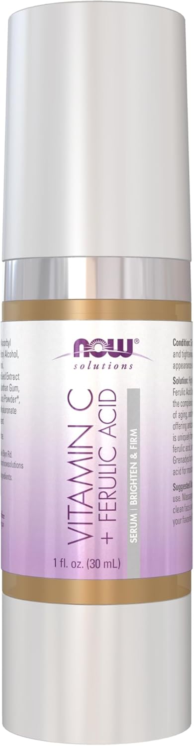 NOW Foods Solutions, Vitamin C Serum Plus Ferulic Acid, Skin Brightening and Tightening, Highly Concentrated, 1-Ounce