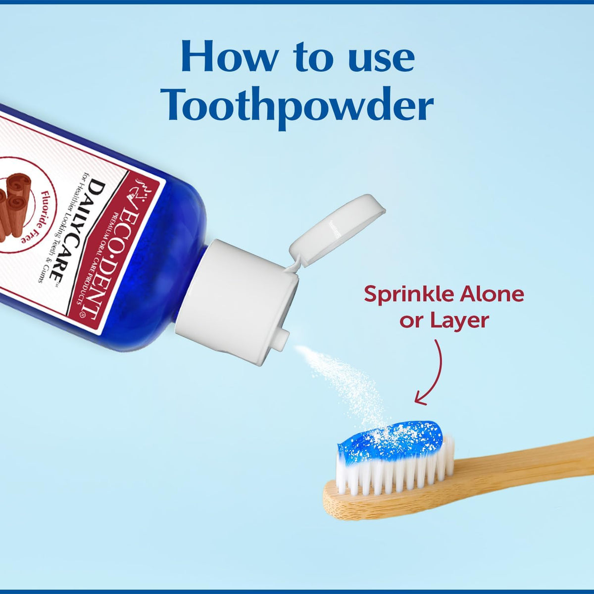 Eco-Dent DailyCare Baking Soda Toothpowder, Cinnamon - Fluoride-Free Toothpaste Powder, SLS-Free Tooth Powder with Baking Soda, Minerals, and Essential Oils, Toothpaste Alternative, 2 Oz