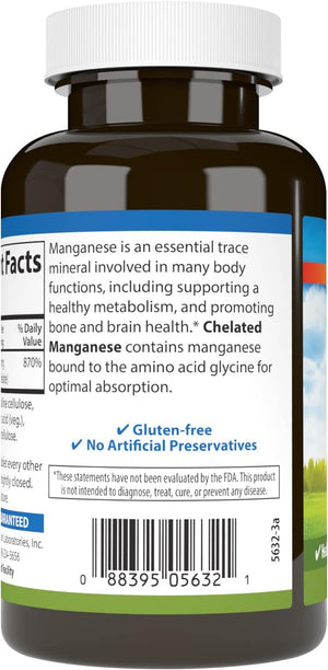 Carlson - Chelated Manganese, 20 mg - Superior Absorption, Healthy Metabolism, Bone Support & Brain Health, 250 Tablets