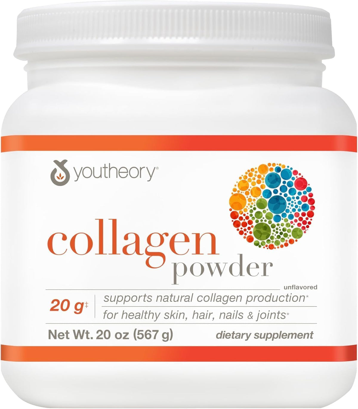 Youtheory Collagen Powder - Premium Collagen Supplement with Vitamin C &amp; Biotin - Healthy Hair, Skin, Nails &amp; Joints - Hydrolyzed &amp; Highly Absorbable - Dairy, Soy &amp; Gluten Free - Unflavored - 20 oz