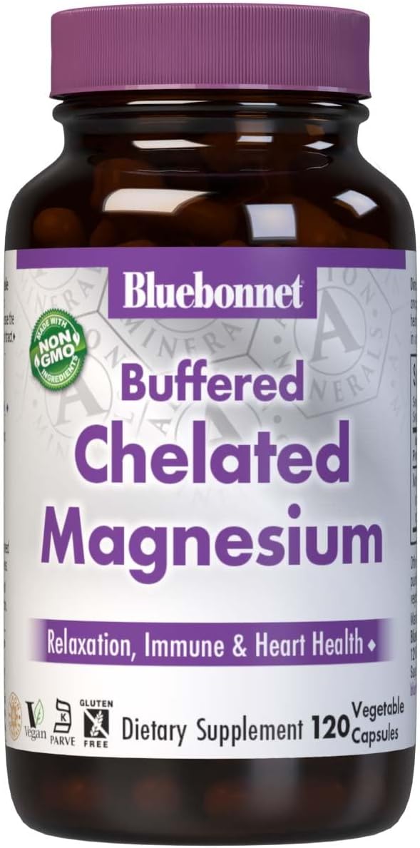 Bluebonnet Nutrition Albion Buffered Chelated Magnesium 200 mg, Magnesium Oxide, Stress Relief, Vegan, Non GMO, Gluten Free, Soy Free, Milk Free, Kosher, 120 Vegetable Capsules