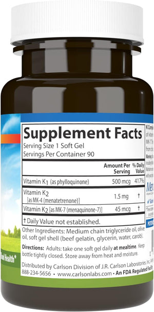 K Complete, K1 & K2 as MK-4 & MK-7, Bone Health & Cardiovascular Support, 90 Softgels