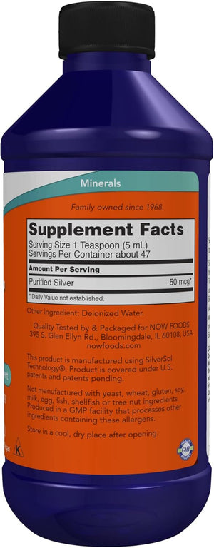 NOW Foods Supplements, Silver Sol 10 PPM with Elemental Silver and Deionized Water, Liquid, 8-Ounce