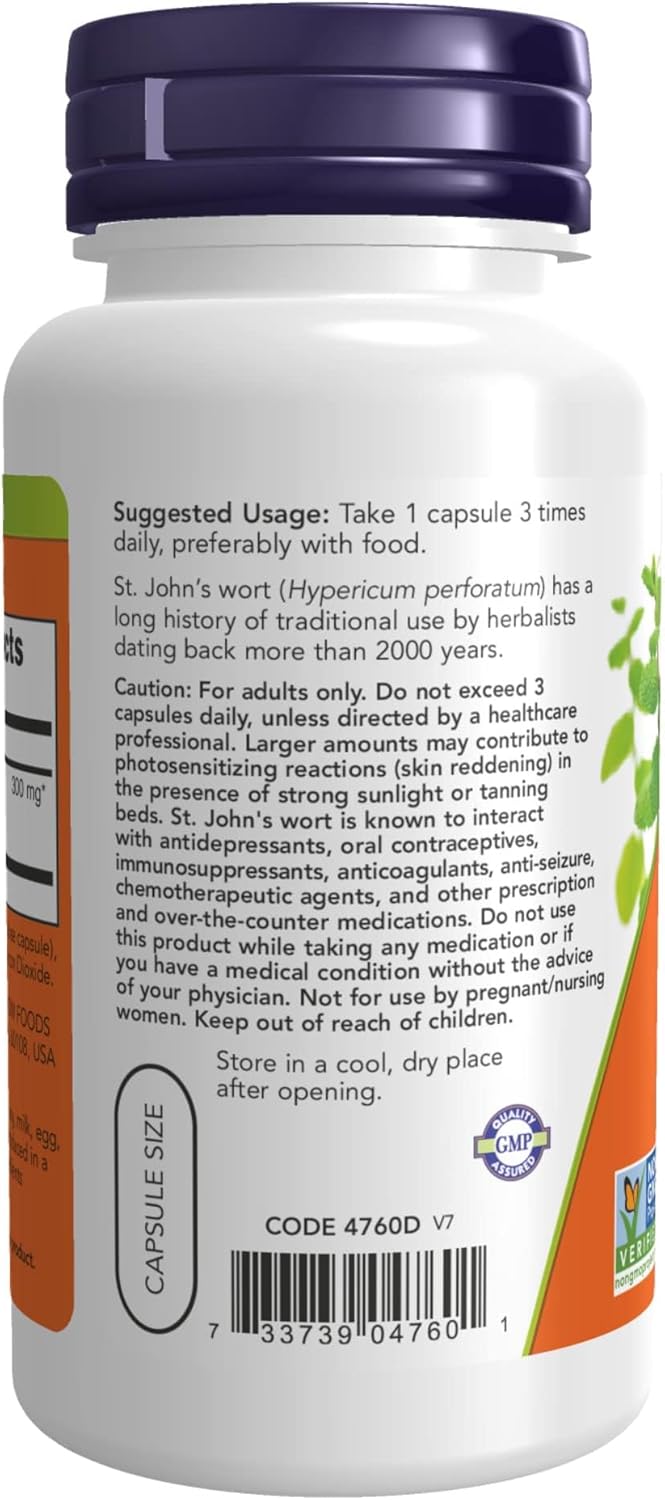NOW Foods Supplements, St. John&#39;s Wort (Hypericum perforatum) 300 mg, Standardized Extract, 100 Veg Capsules