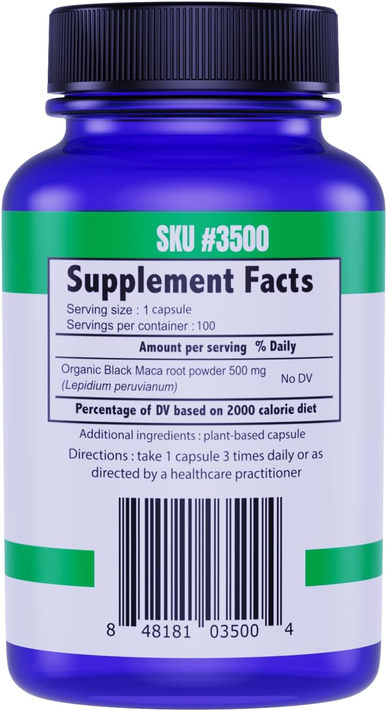 The Food Movement Co. Black Maca 500mg 60 Capsules - Organic, Non-GMO, Vegan, Gluten Free- Black Maca Root Supplement for Whole Body Wellness