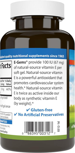 Carlson - E-Gems, 100 IU, Heart Health & Optimal Wellness, Antioxidant, 250 soft gels