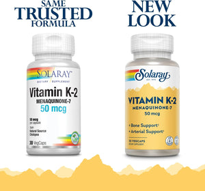 SOLARAY K2 MK7, Veg Cap (Btl-Plastic) 50mcg | 30ct