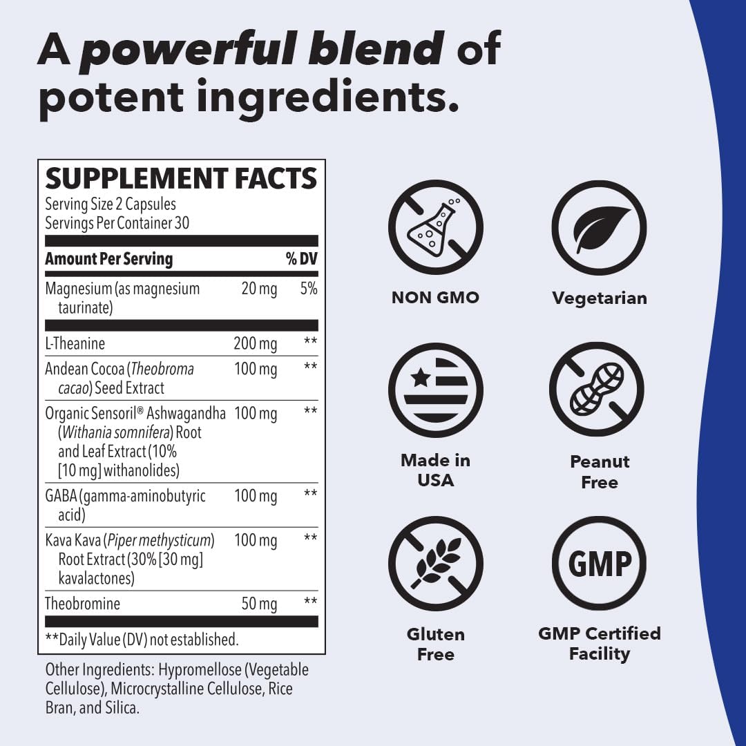 Anxie-T - Stress Relief Supplement - Supports Mood &amp; Mental Focus - Feel Calm and Relaxed - Eases Tension &amp; Nervousness - Ashwagandha, Kava Kava, GABA &amp; L-Theanine - 60 Capsules