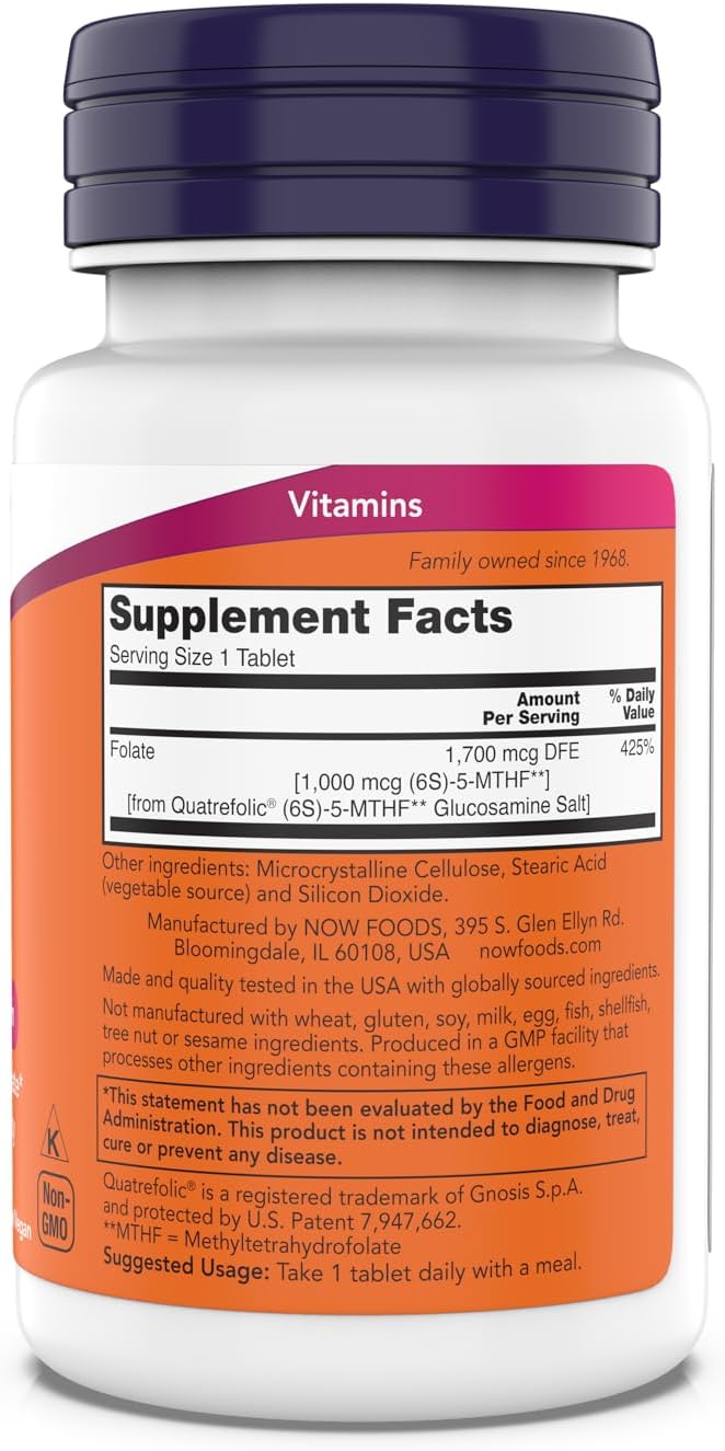 NOW Supplements, Methyl Folate 1,000 mcg, Metabolically Active Folate*, Co-Enzyme B Vitamin, 180 Tablets