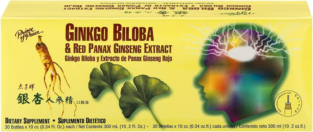 Prince Of Peace Ginkgo Biloba &amp; Red Panax Ginseng Extract, 30 Bottles, 0.34 fl. oz. Each – Ginkgo Biloba Supplement – Chinese Red Panax Ginseng Extract – Supports Overall Well-Being