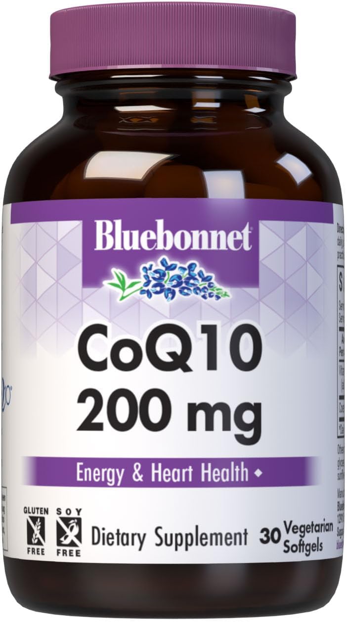 Bluebonnet Nutrition CoQ10 200mg Softgels - Antioxidant-Rich Energy &amp; Heart Supplement for Women &amp; Men - CoQ-10 Ubiquinone With Vitamin E - Non-GMO, Soy &amp; Gluten-Free - 60 Vegetarian Softgels