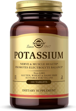 Solgar Potassium - 100 Tablets - Nerve & Muscle Health, Promotes Electrolyte Balance - Vegan, Gluten & Dairy Free, Kosher - 100 Servings