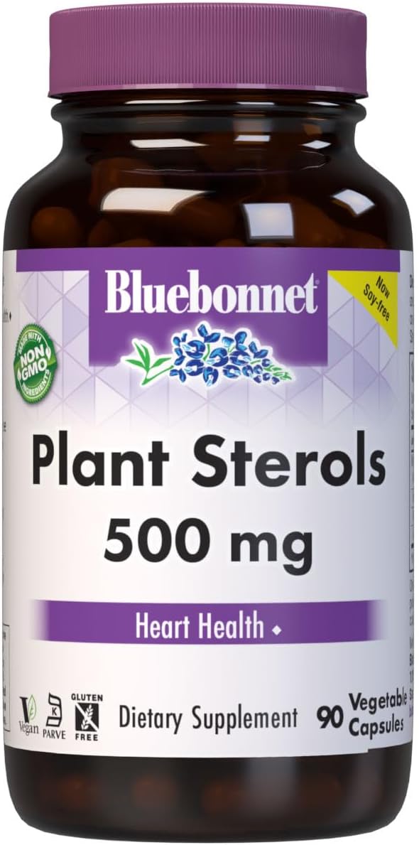 Bluebonnet Nutrition Plant Sterols 500mg Heart Health Supplement for Men & Women* - Non-GMO Beta-Sitosterol from Sunflower Oil - Vegan, Gluten-Free - 90 Vegetable Capsules