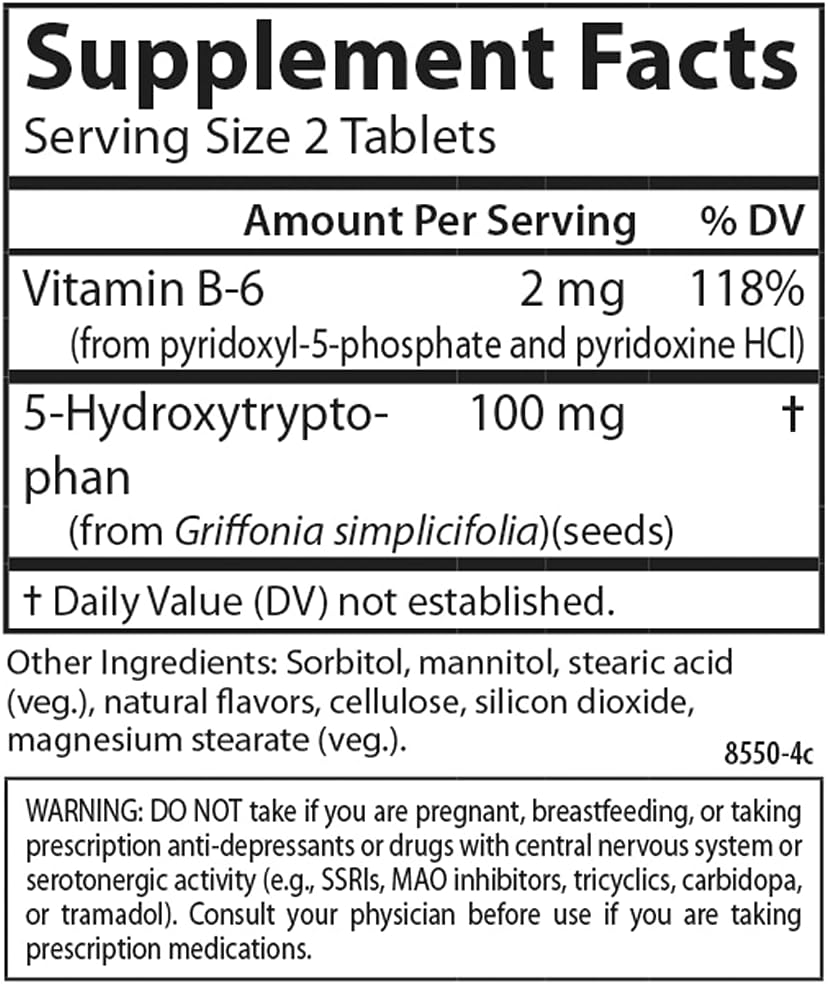 Carlson Healthy Mood 5-HTP Elite 100 mg with Vitamin B6 - Mood Support &amp; Relaxation Supplement - Raspberry Chewable - 60 Tablets