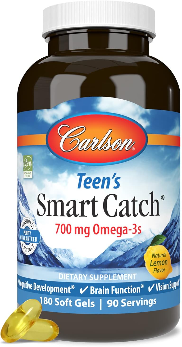 Carlson - Teen&#39;s Smart Catch, 700 mg Omega-3s, Cognitive Development, Brain Function &amp; Vision Support, Lemon, 180 Softgels