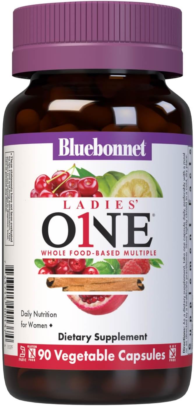 Bluebonnet Nutrition Ladies One Vegetable Capsule, Whole Food Multiple, K2, Organic Vegetable, Energy, Vitality, Non-GMO, Gluten Free, Soy Free, Milk Free, Kosher, 90 Vegetable Capsule, 3 Month Supply