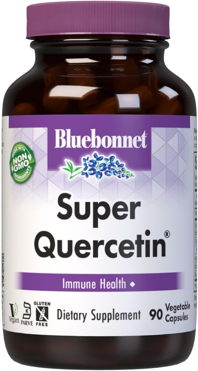 Bluebonnet BB-553 Nutrition Super Quercetin Vegetable Capsules, Vitamin C Formula, Best for Seasonal &amp; Immune Support, Non GMO, Gluten Free, Soy Free, Milk Free, Kosher, White, 90 Count