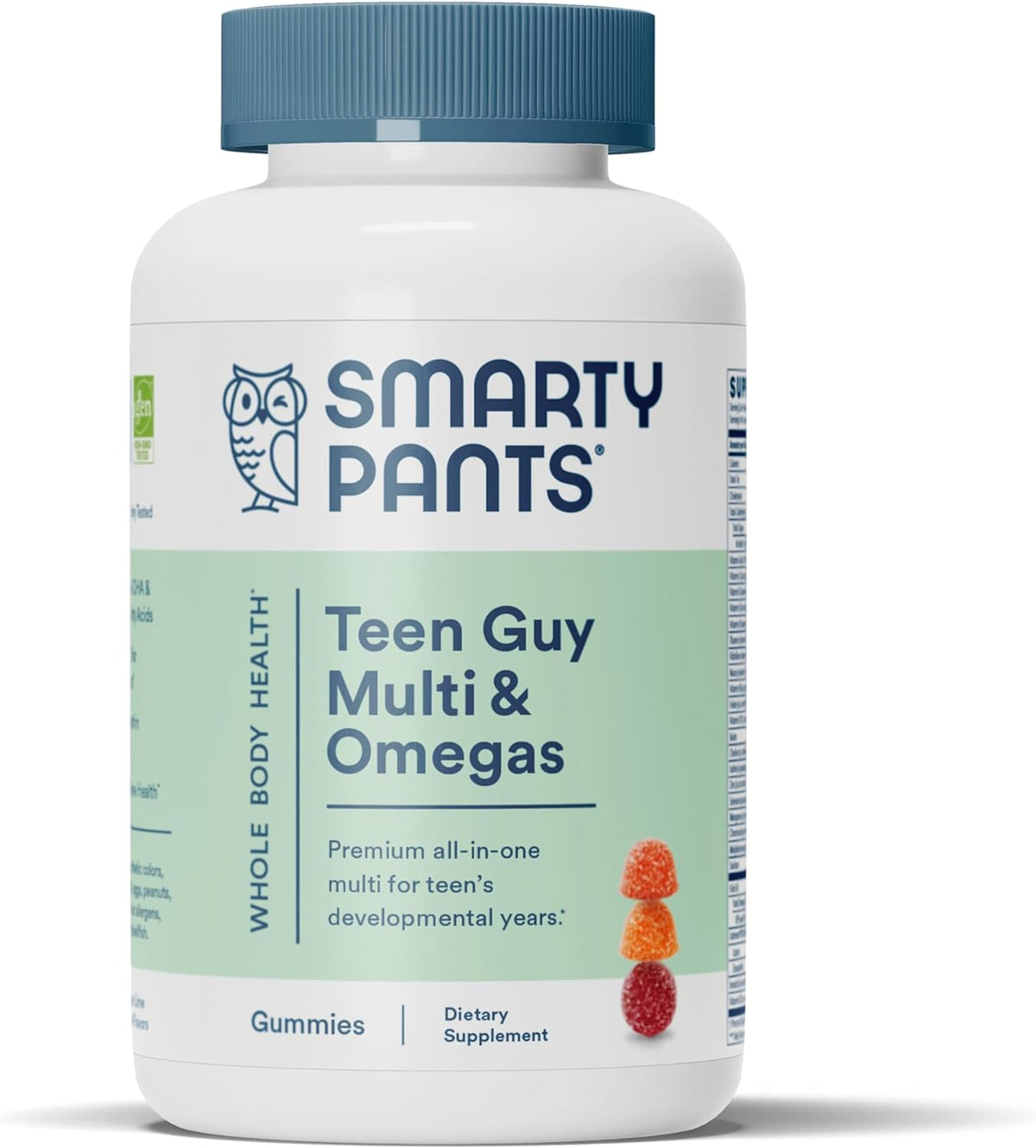 SmartyPants Teen Guy Formula, Daily Multivitamin Gummies: Vitamins C, B12, K, Zinc, &amp; Biotin for Immune Support, Energy, Skin &amp; Hair Support, Assorted Fruit Flavor, 120 Gummies (30 Day Supply)